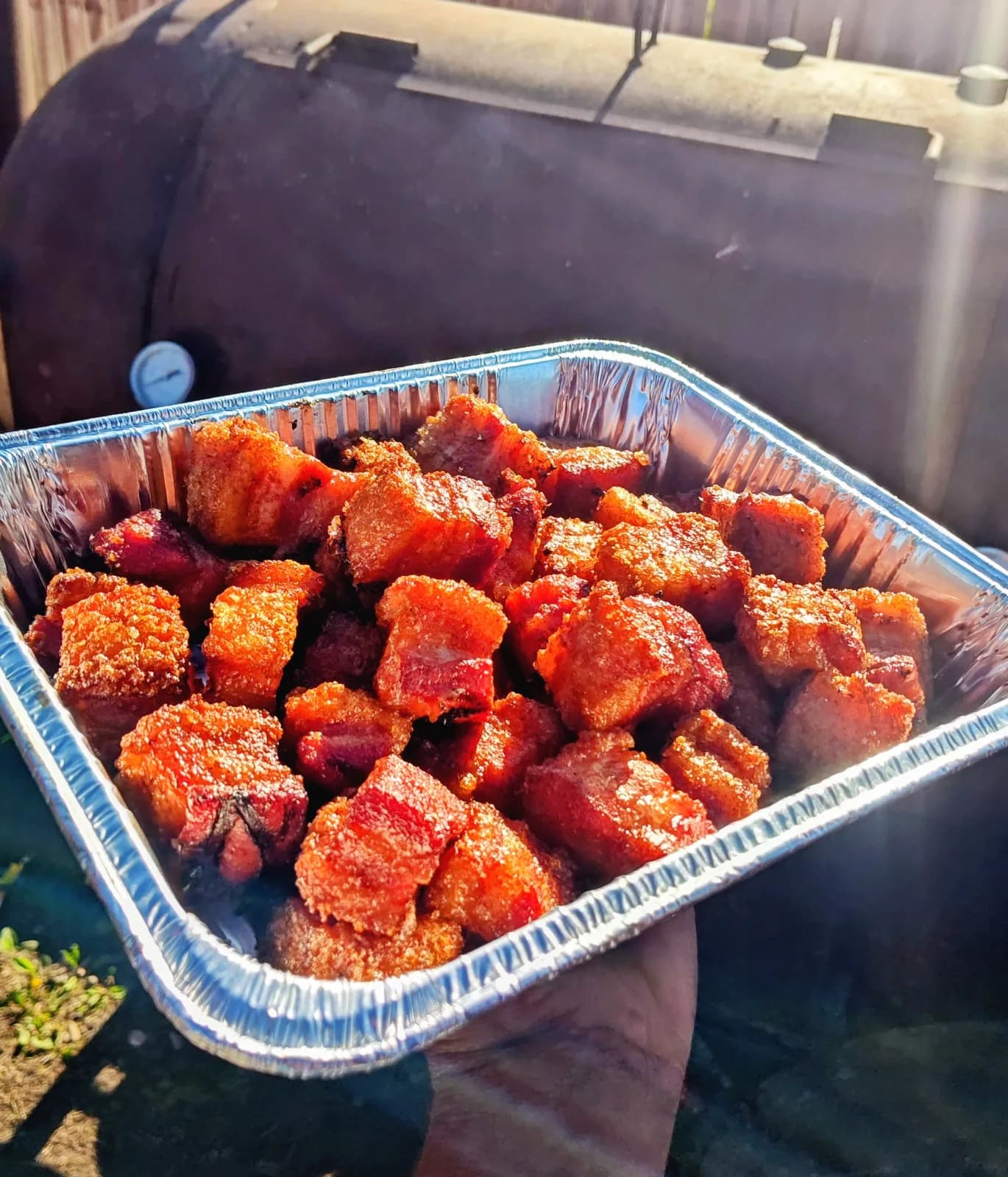 Smoked candied bacon burnt ends