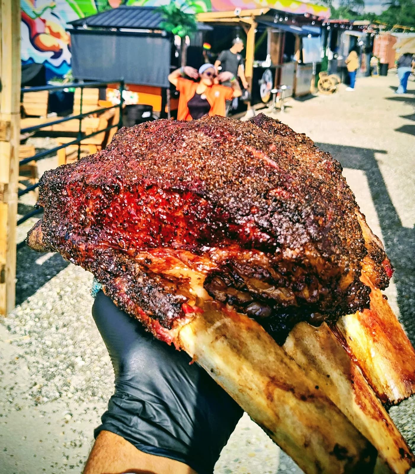 Massive beef rib at the Loves Park Food Park sign